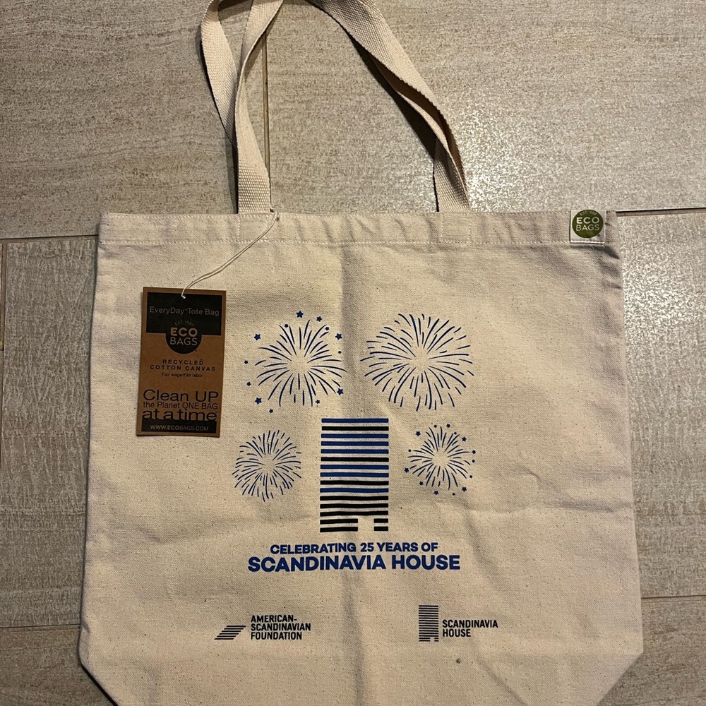 Scandinavia House Celebration Canvas Tote - Cream with Navy Print